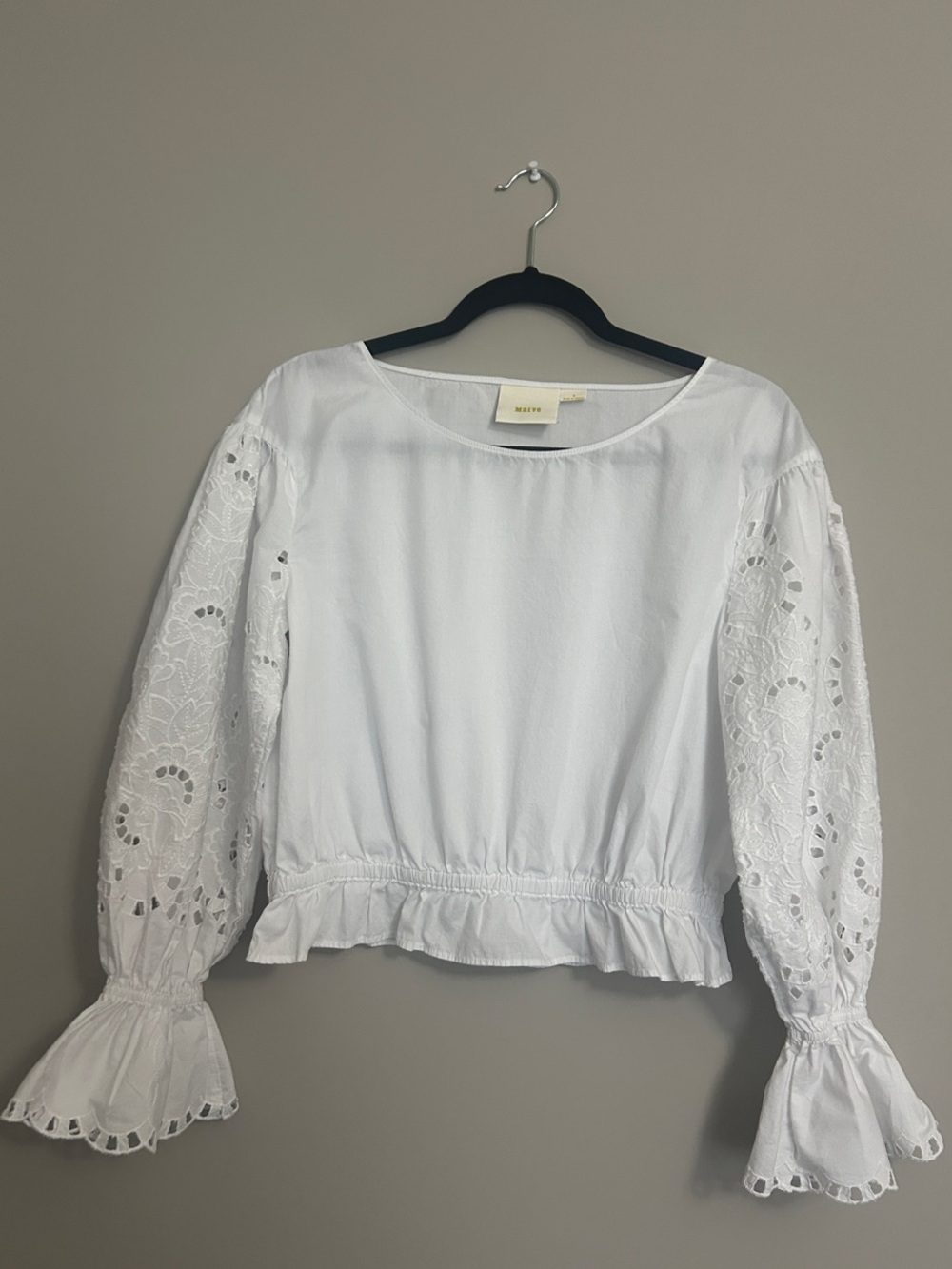 Maeve White Eyelet Balloon-Sleeve Blouse